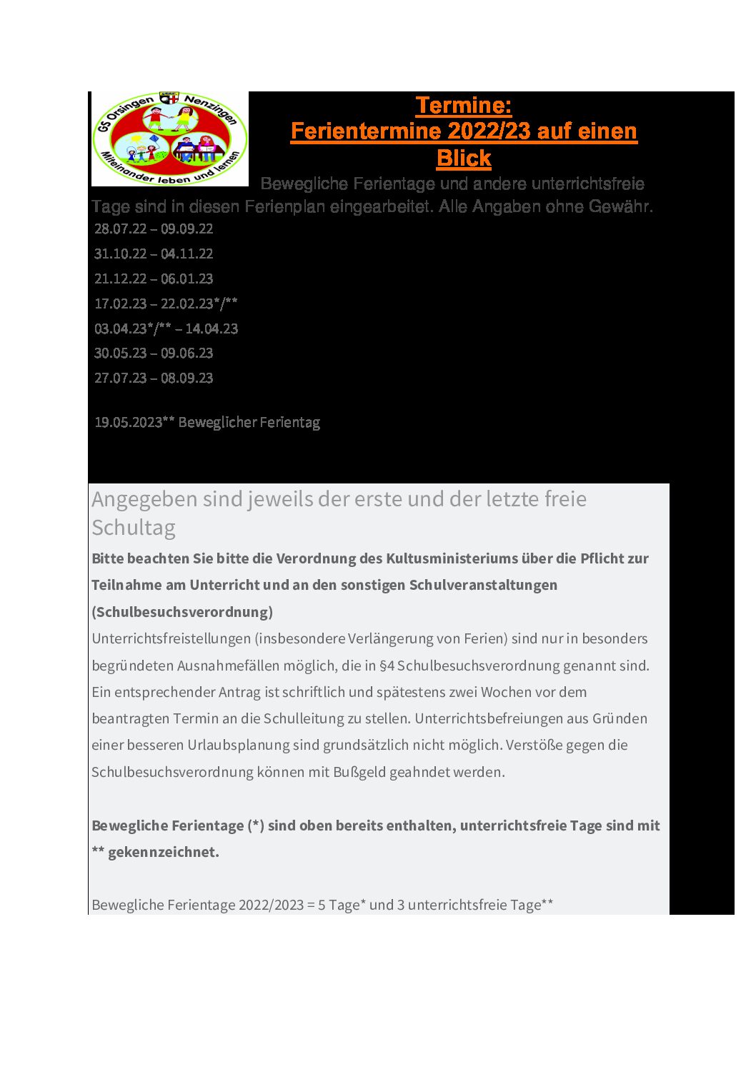 Ferientermine 22 23